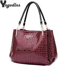 Women Crocodile Pattern Leather Shoulder Bag Large Capacity Tote