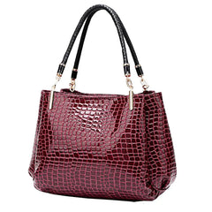 Women Crocodile Pattern Leather Shoulder Bag Large Capacity Tote