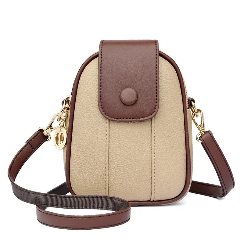 Women's Leather Crossbody Shoulder Bag with Phone Pouch