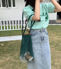 Cotton Mesh Hollow Net Rope Shoulder Bags Summer Basket Bag