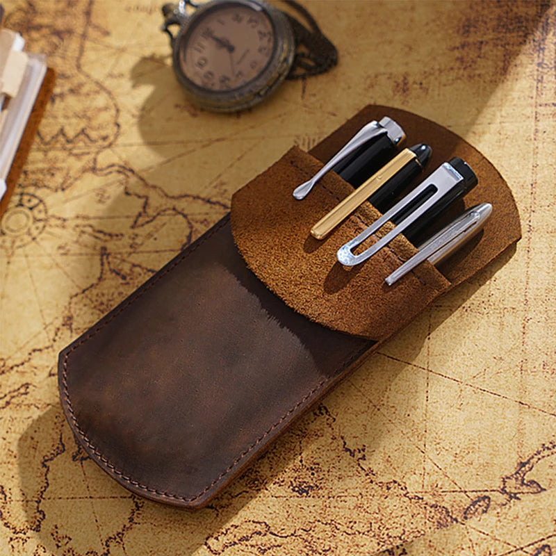 Leather Pen Pocket Wallets for Women Men Stationery Protecter Cover Bags