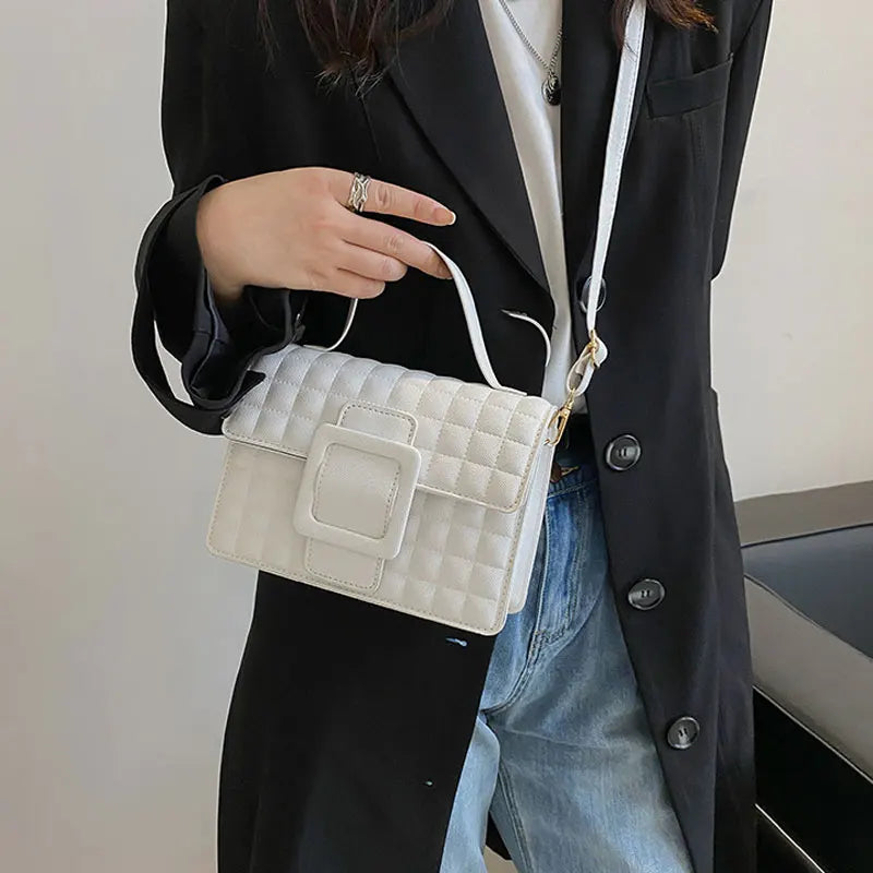High PU Leather Shoulder Bag Square Solid Female Crossbody Purse