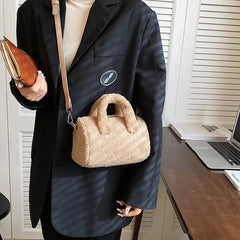 Pink Plush Women's Shoulder Bag Soft Fluffy Handle Tote Bag