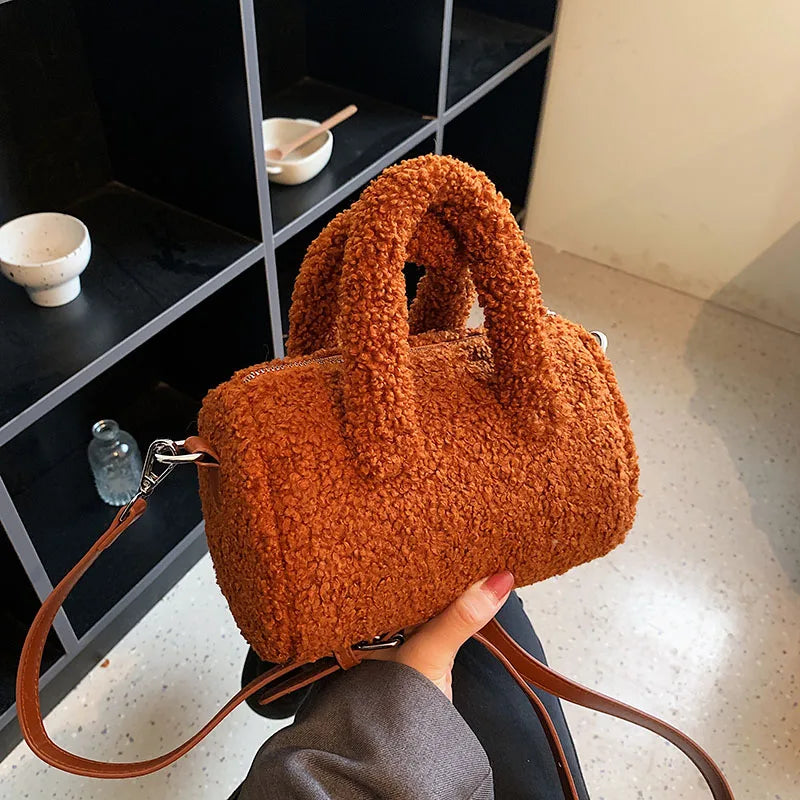 Pink Plush Women's Shoulder Bag Soft Fluffy Handle Tote Bag