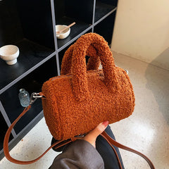 Pink Plush Women's Shoulder Bag Soft Fluffy Handle Tote Bag