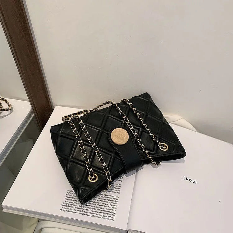 Female Chain Crossbody Grid Shoulder Bag High Leather Handbags