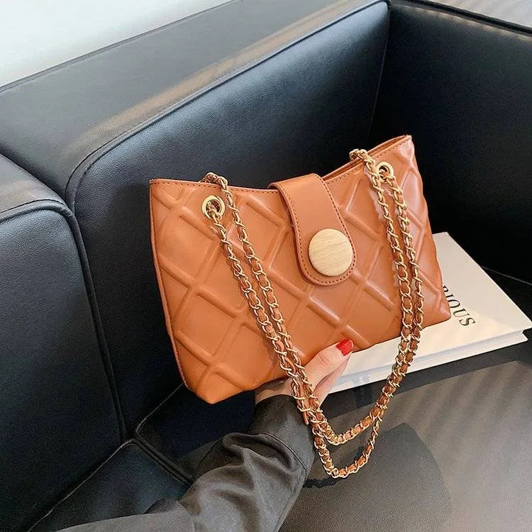 Female Chain Crossbody Grid Shoulder Bag High Leather Handbags