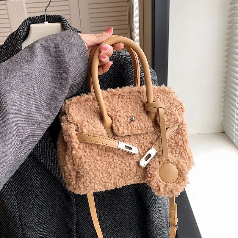 Plush Fabric Women's Shoulder Crossbody Bag Faux Lambs Wool Fluffy Fur Winter
