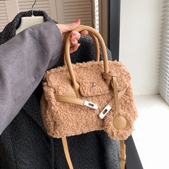 Plush Fabric Women's Shoulder Crossbody Bag Faux Lambs Wool Fluffy Fur Winter