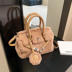 Plush Fabric Women's Shoulder Crossbody Bag Faux Lambs Wool Fluffy Fur Winter