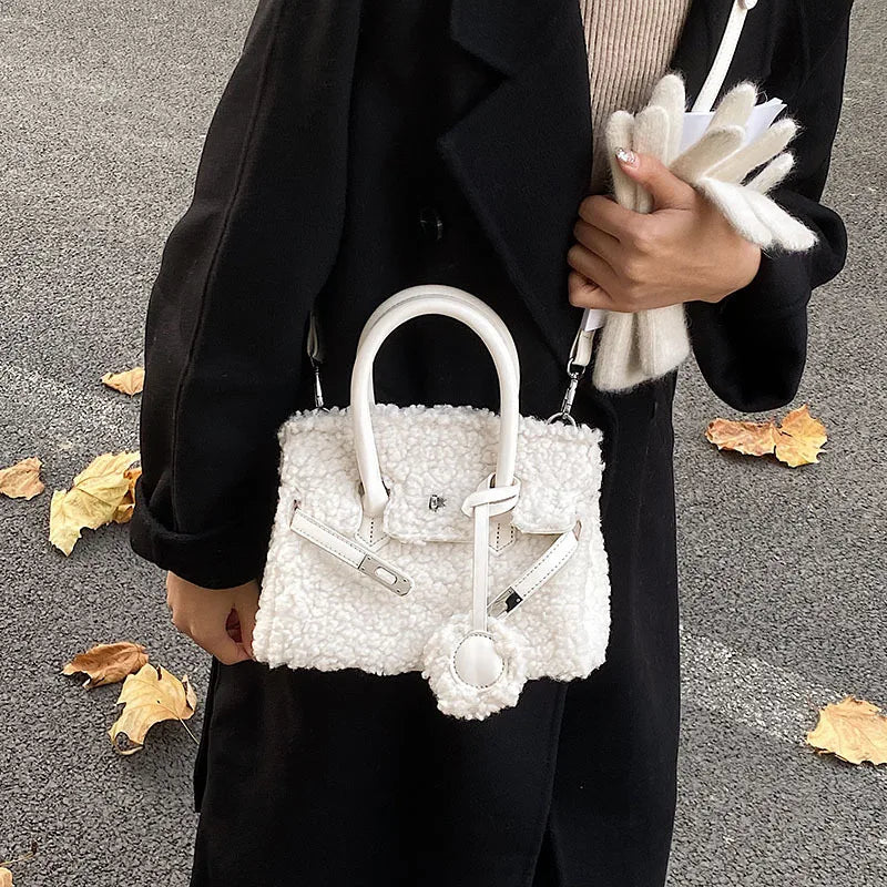 Plush Fabric Women's Shoulder Crossbody Bag Faux Lambs Wool Fluffy Fur Winter