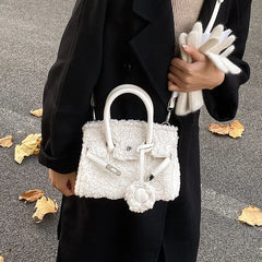 Plush Fabric Women's Shoulder Crossbody Bag Faux Lambs Wool Fluffy Fur Winter