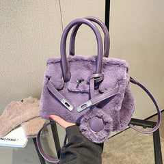 Plush Fabric Women's Shoulder Crossbody Bag Faux Lambs Wool Fluffy Fur Winter