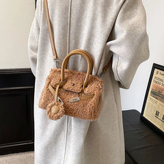 Plush Fabric Women's Shoulder Crossbody Bag Faux Lambs Wool Fluffy Fur Winter