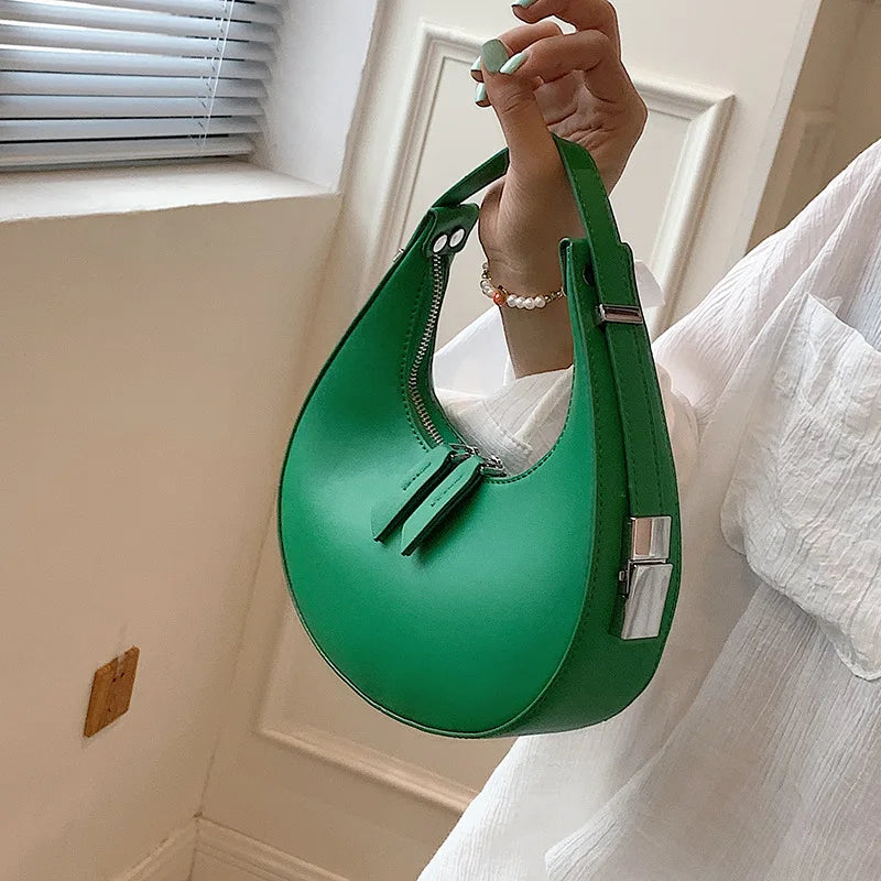 Half Moon Crossbody Top Handle Bag Pure Zipper Purses Women