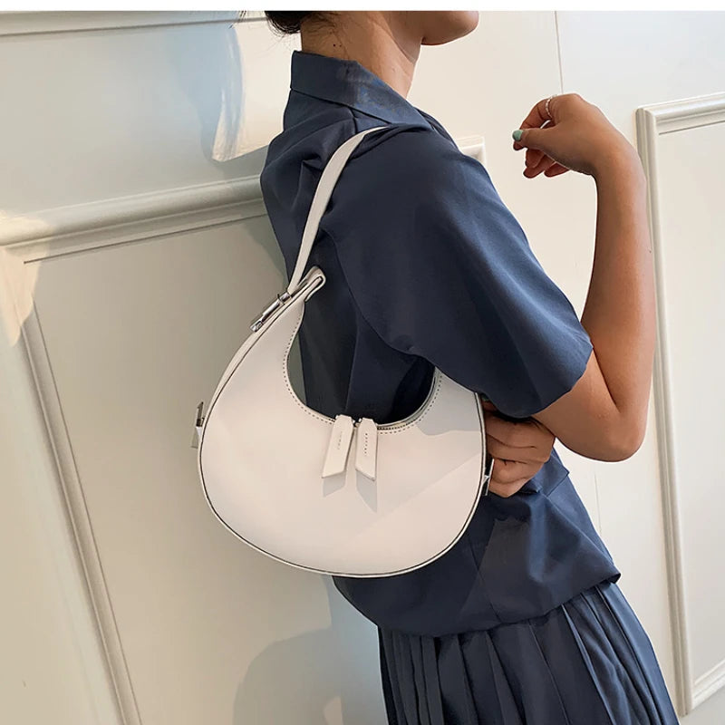 Half Moon Crossbody Top Handle Bag Pure Zipper Purses Women