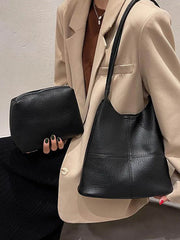 Women's Pu Leather Bucket Shoulder Bag Large Capacity Casual Solid