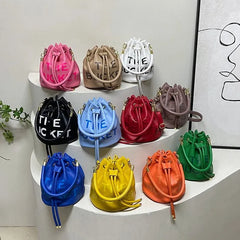 Letter Bucket Bag PU Leather Shoulder Handbag Wallet Shopping B