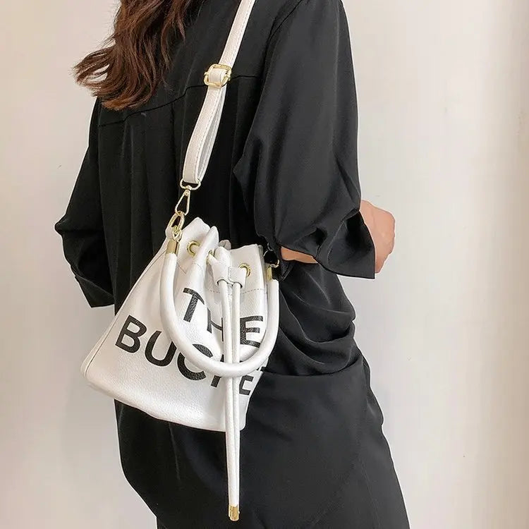 Letter Bucket Bag PU Leather Shoulder Handbag Wallet Shopping B