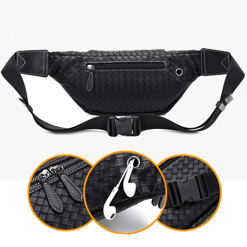 Men's Weave Chest Pack Multi-Pocket Fanny Pack
