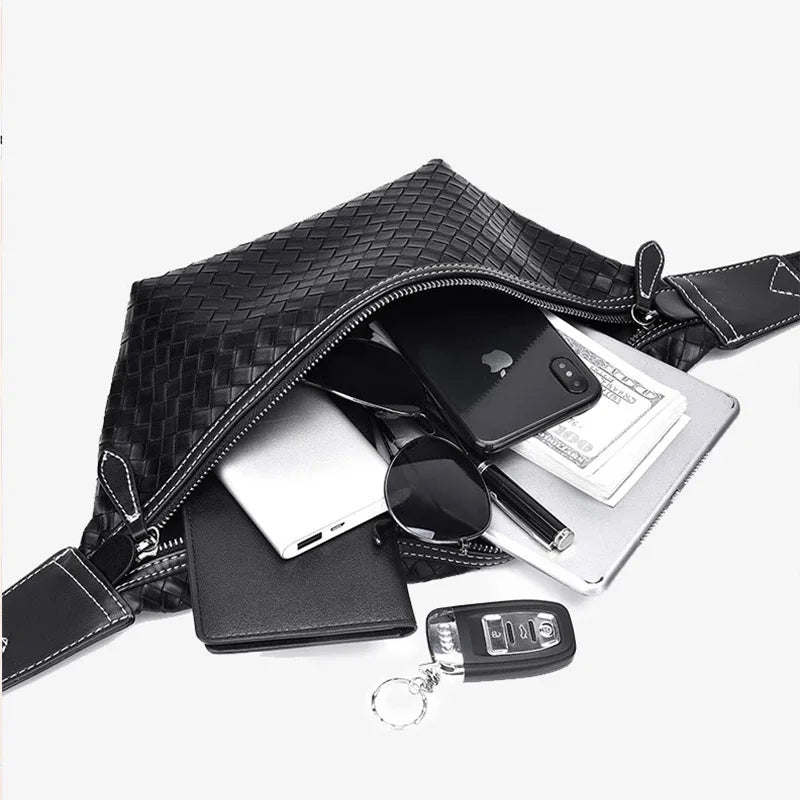 Men's Weave Chest Pack Multi-Pocket Fanny Pack