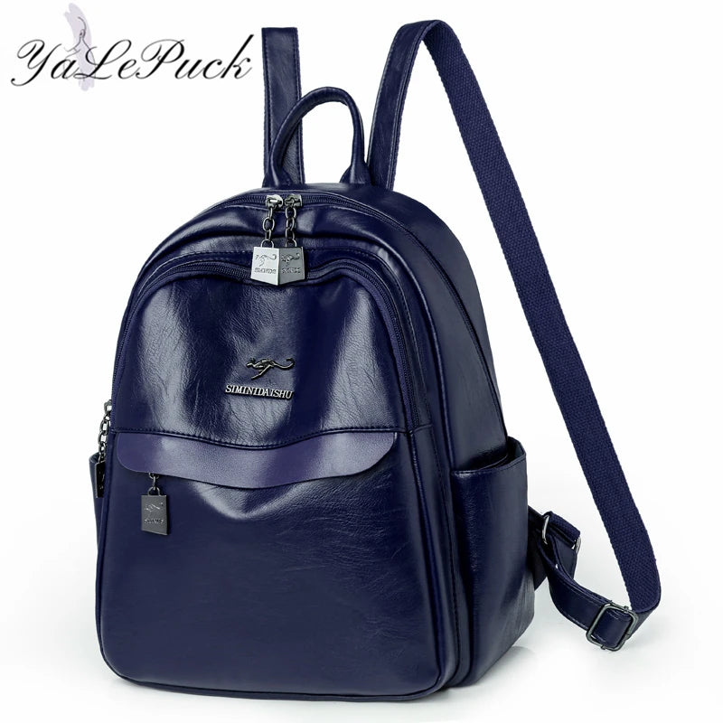 Large Capacity Leather Travel Backpack for Teenage Girls