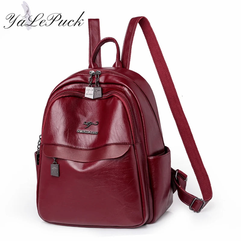 Large Capacity Leather Travel Backpack for Teenage Girls