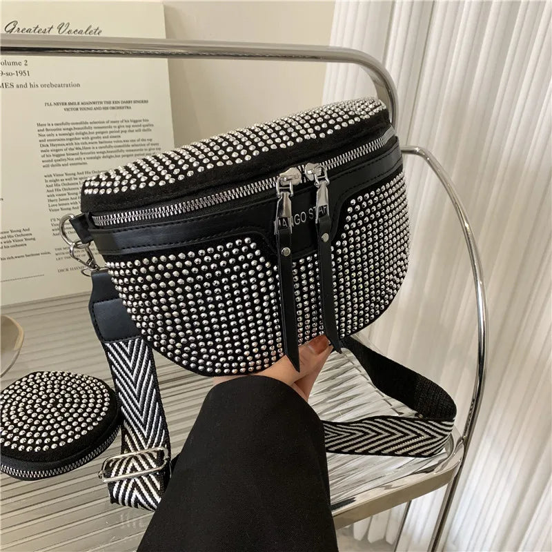 Rivet Waist bags for Women Chain Fanny Pack Belt Bag Chest Bag