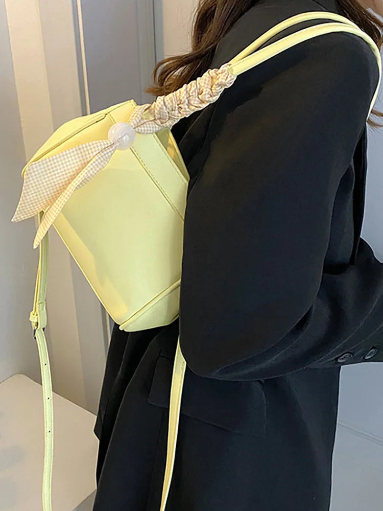 Solid Small Female Bag Top Handle Scarf Women's Bag Shoulder Handbags