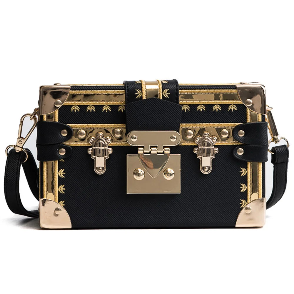 Vintage Metal Frame Rivets Crossbody Small Box Purse