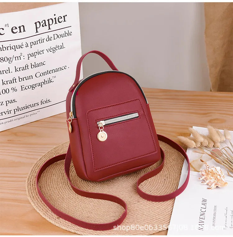 Women Mini Leather Backpack Small Bagpack Satchel Shoulder Bag
