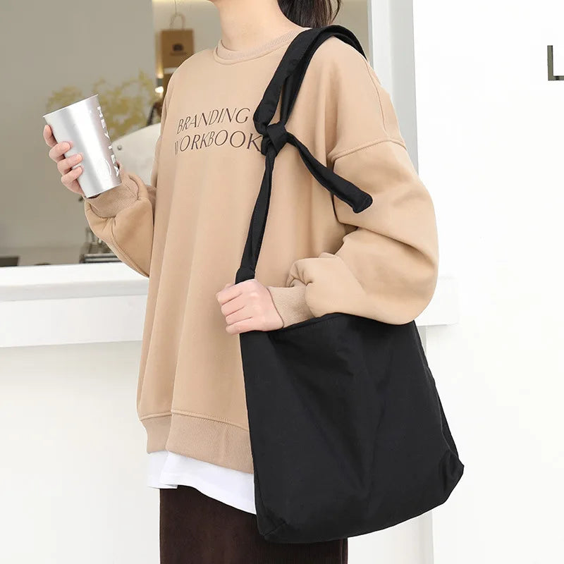 Solid Canvas Tote Shoulder Bag Women's Crossbody Bag