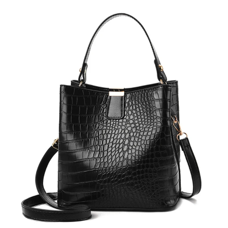 Women Handbag PU Leather Bucket Bag Stone Pattern Shoulder Messenger Bag