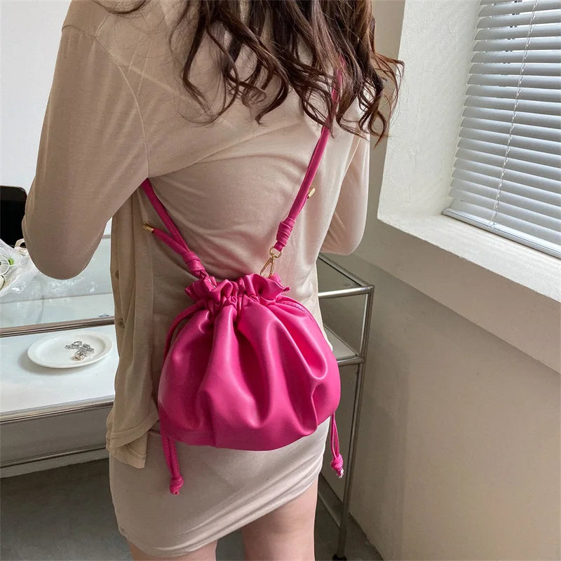 Vintage Ruched Shoulder Bag Women Small Tote