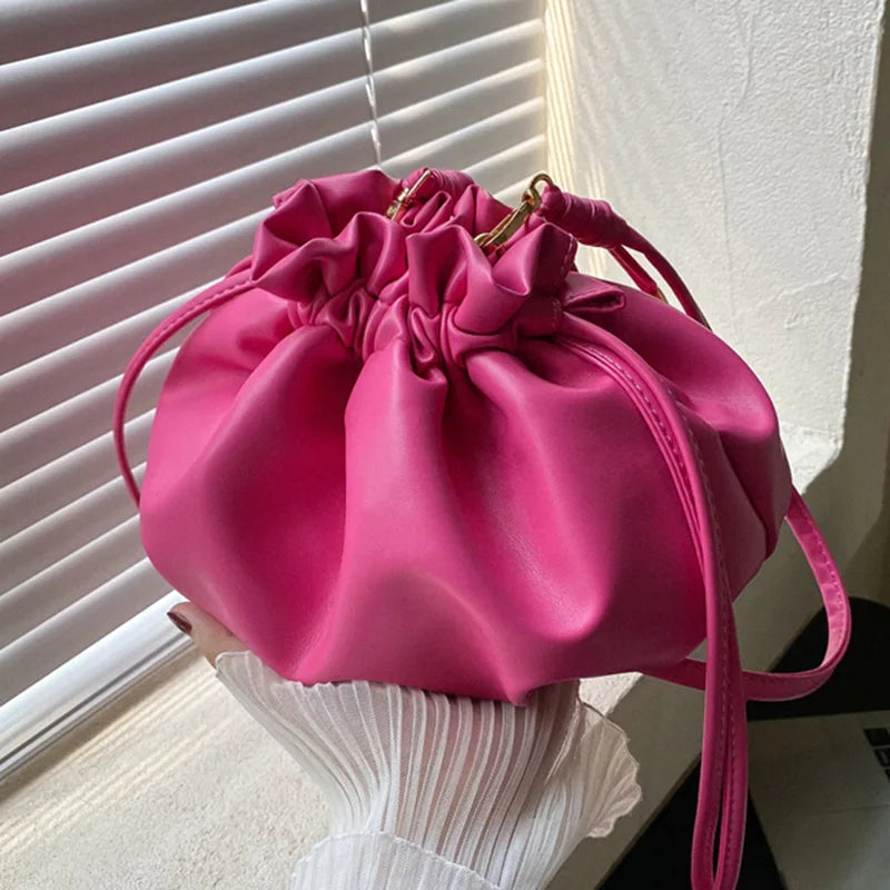 Vintage Ruched Shoulder Bag Women Small Tote