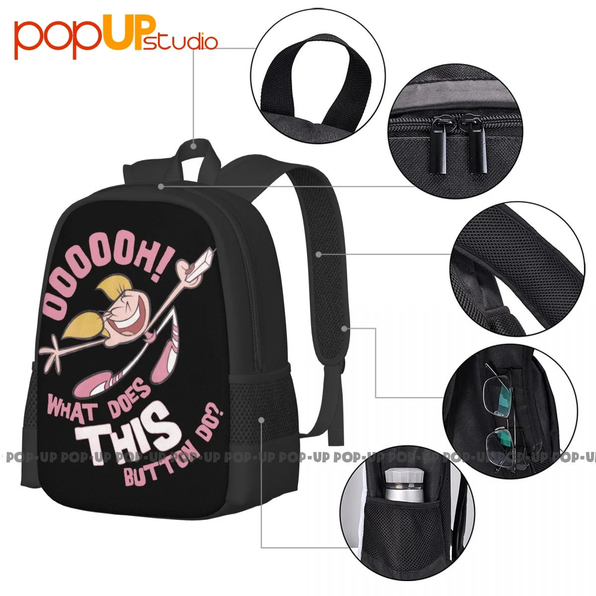 Dexters Laboratory Cartoon Dee Dee Button Backpack Large Capacity