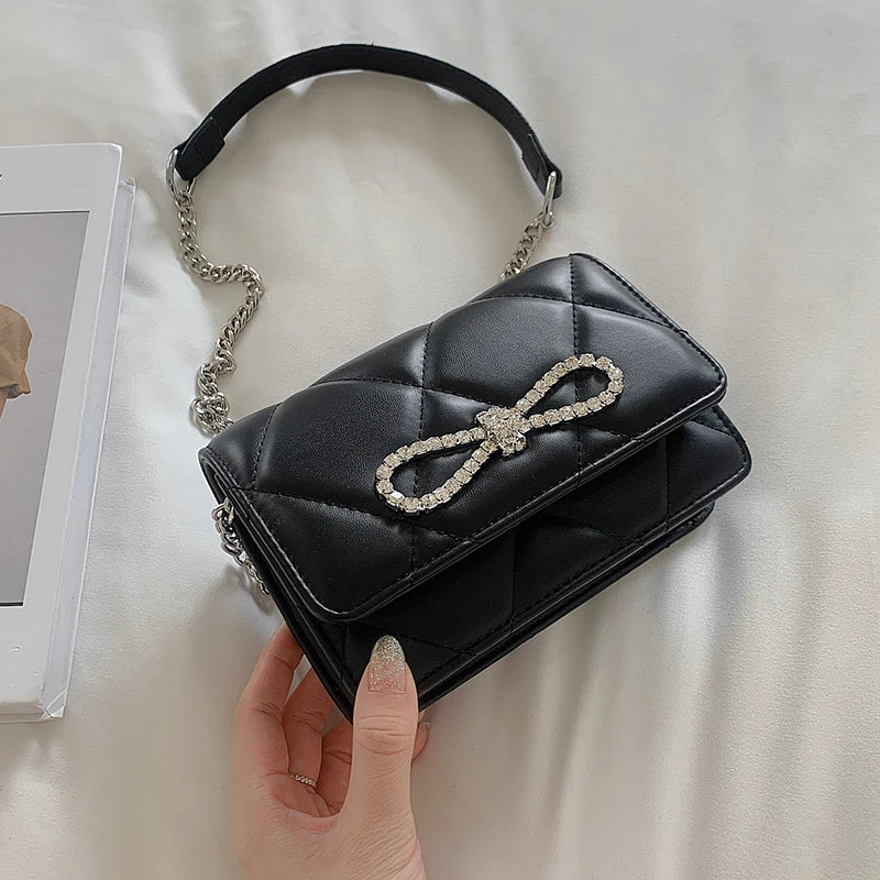 Diamond Bow Mini Square Crossbody Bag Chain Shoulder Mess