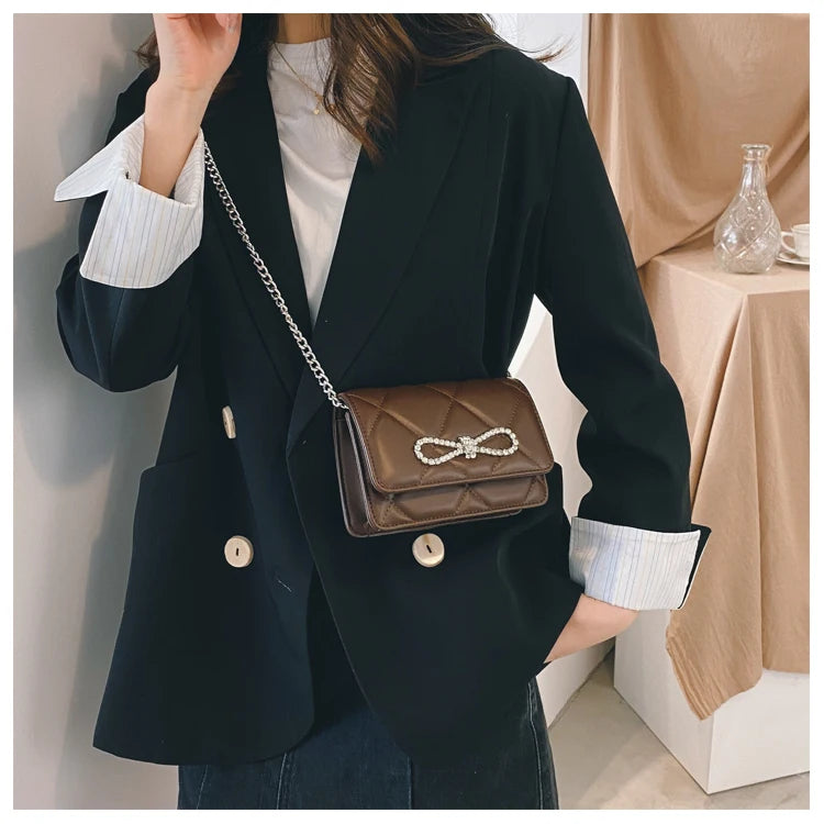 Diamond Bow Mini Square Crossbody Bag Chain Shoulder Mess