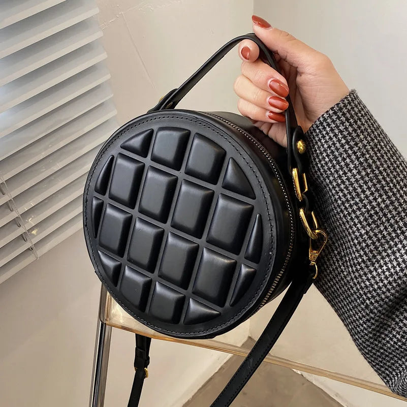 Diamond Chocolate Square Round Handbag Women Solid Zipper Shoulder Crossbody Bag