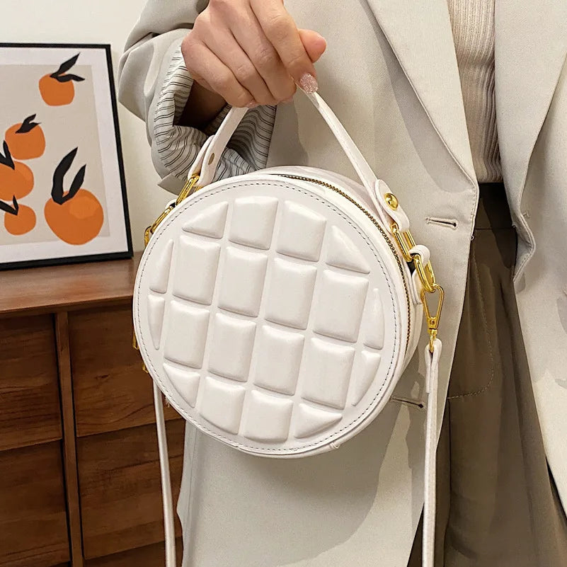 Diamond Chocolate Square Round Handbag Women Solid Zipper Shoulder Crossbody Bag