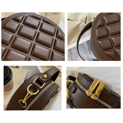 Diamond Chocolate Square Round Handbag Women Solid Zipper Shoulder Crossbody Bag