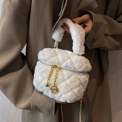 Plush Diamond Lattice Chain Purse - Small Fur Handbag