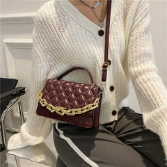 Quilted Chain Shoulder Bag Red Brown