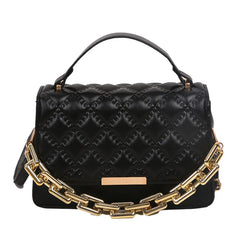 Red Brown Quilted Chain Shoulder Bag Leather Women'S Handbag