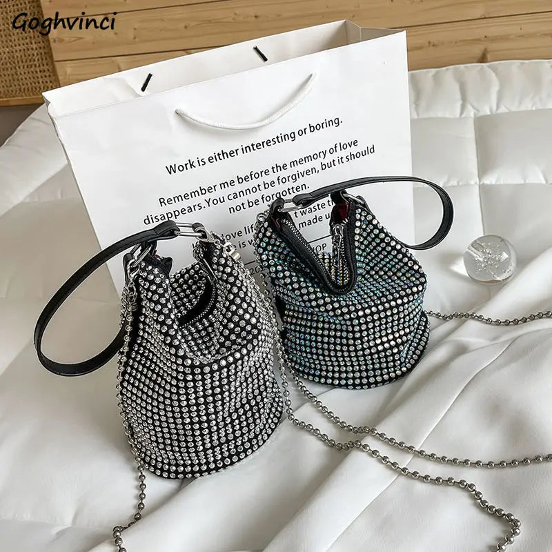Diamonds PU Shoulder Bags Women Large Capacity Bucket Bag