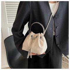 Diamonds Tassel Evening Clutch Bag Metal Ring Handle Crystal Bucket Purse