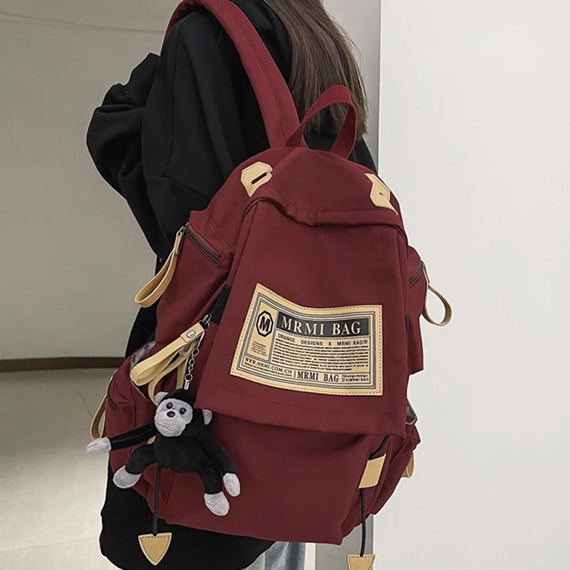Solid Teenage Girls College Schoolbag Women Backpack Student Large Capacity