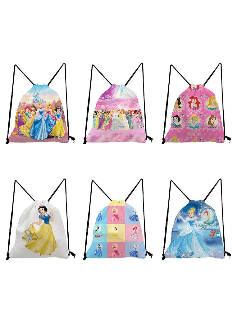 Princess Printed Backpack Girl Daily Cartoon Drawstring Bag Bookbag
