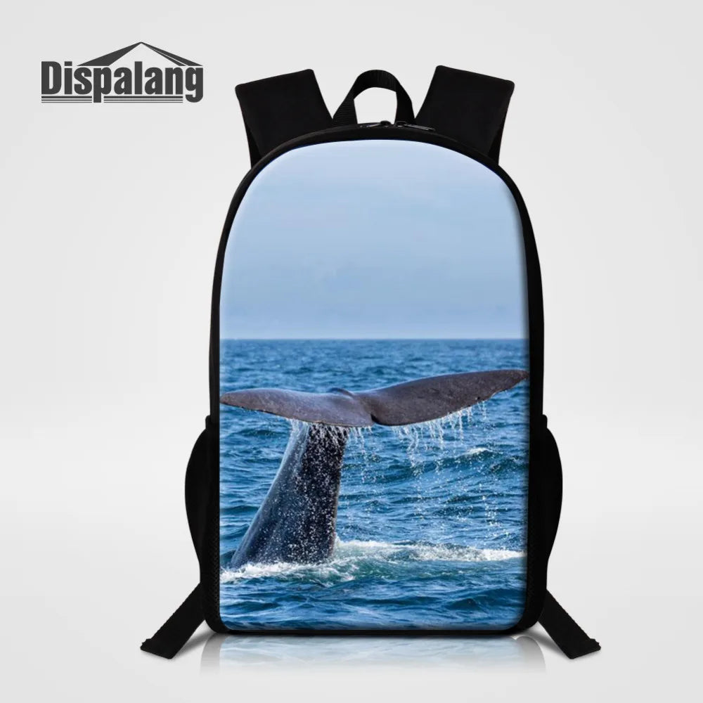 Whale Animal Print Backpack for Kids Casual Shoulder Bags