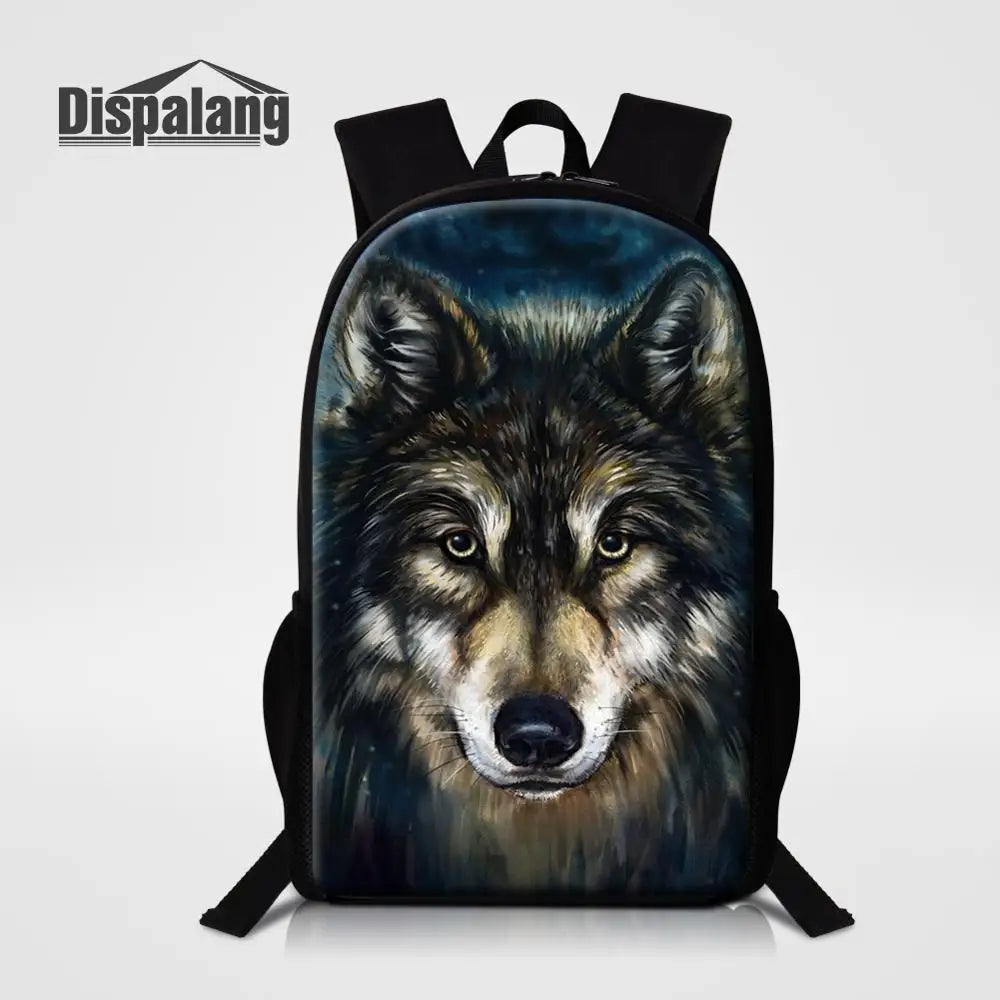 Wolf Printing Large School Backpack for Teen Boys Girls